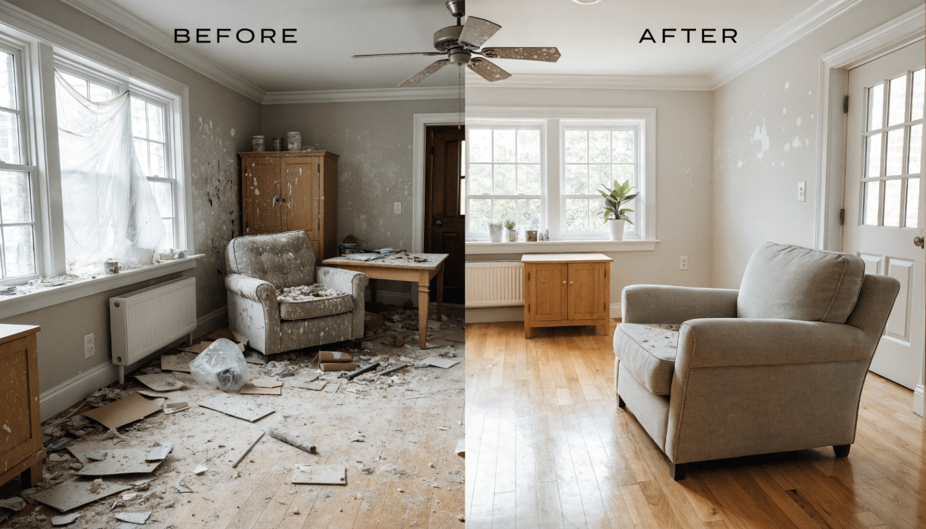 Living room cleaning before and after transformation