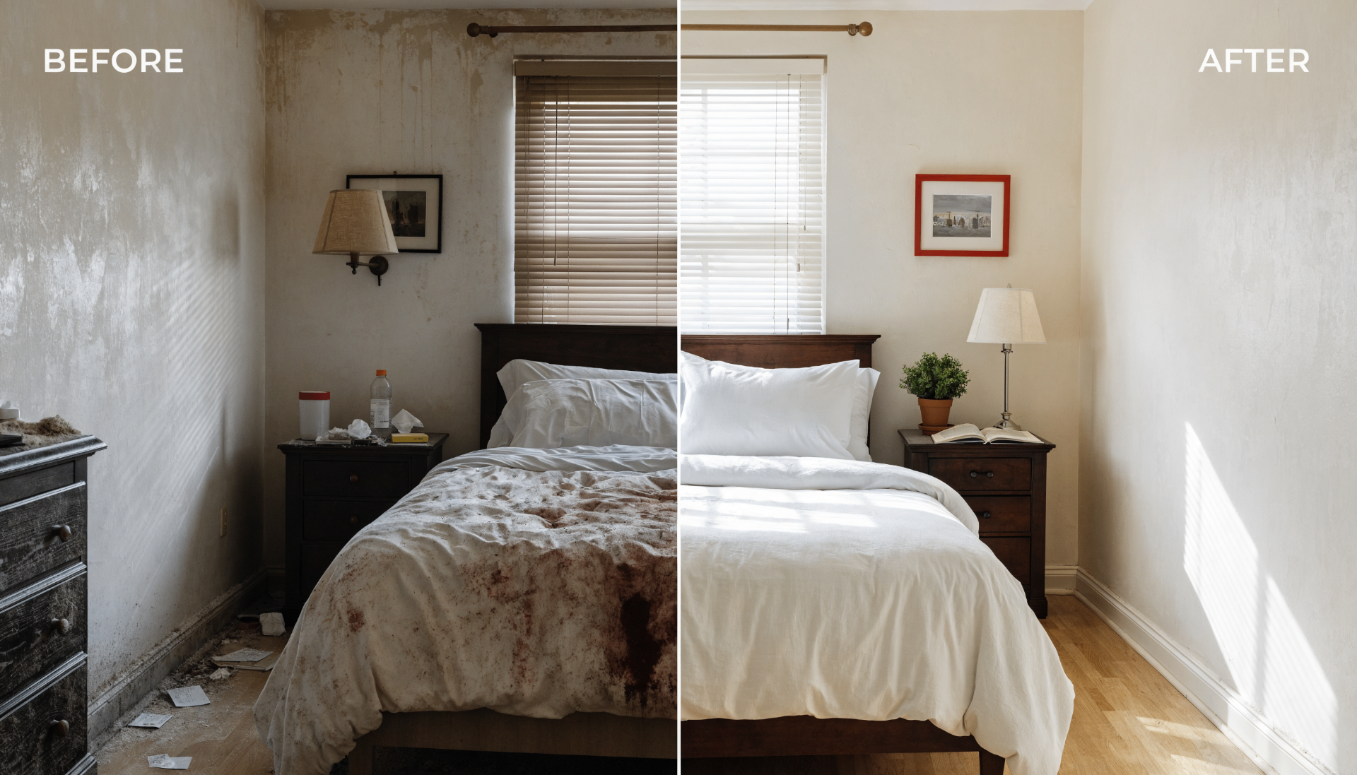 Bedroom cleaning before and after transformation