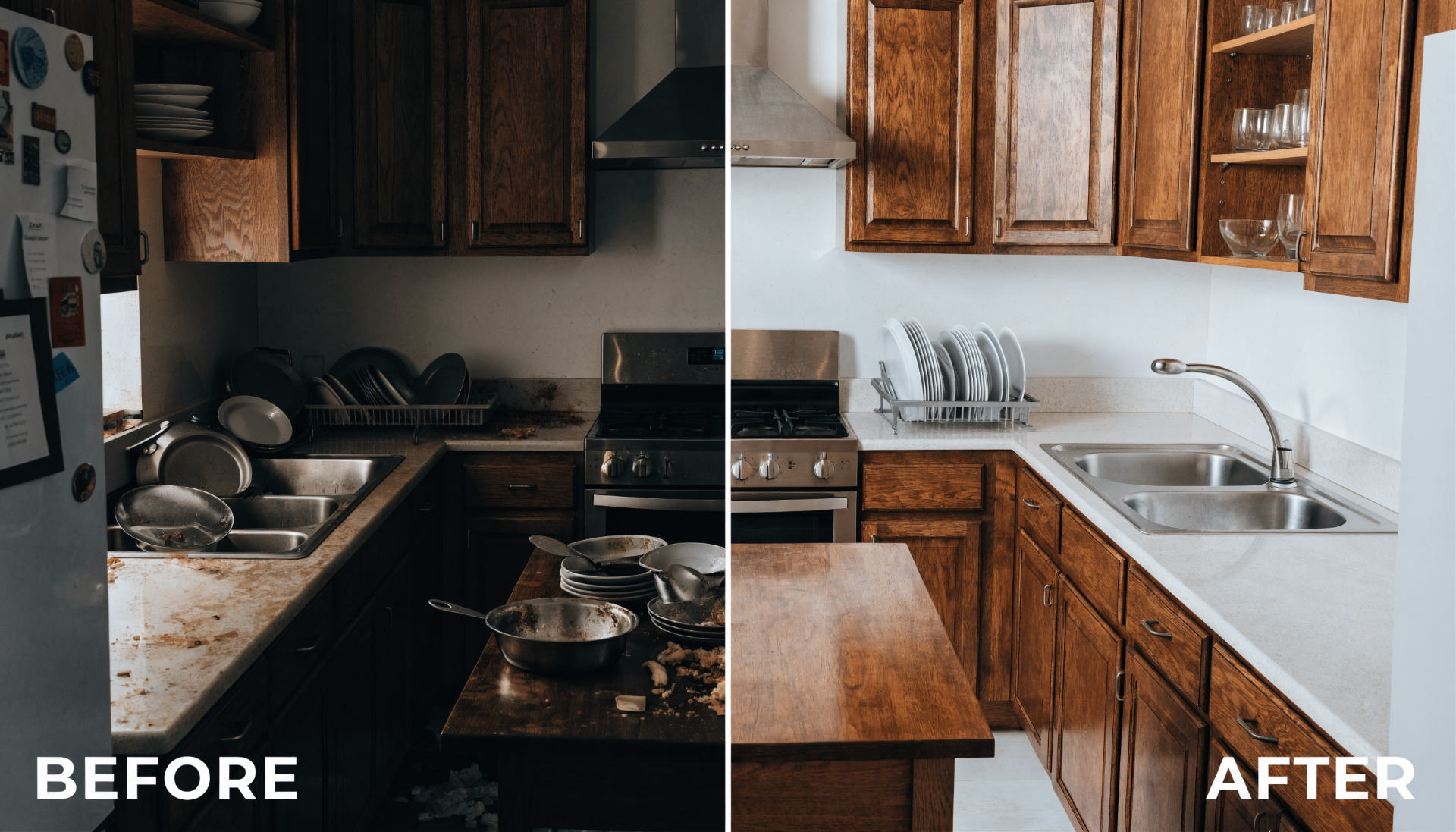 Kitchen cleaning before and after transformation